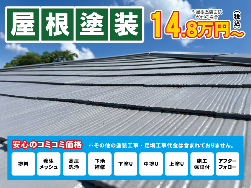 イーペイントの屋根塗装｜60㎡の場合、14.8万円（税込）から